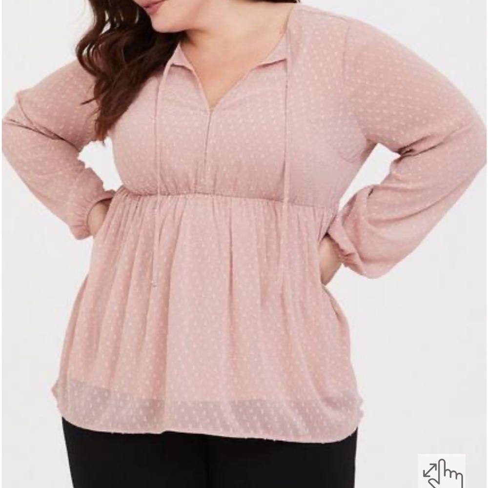 Torrid Blush Clip Dot Tie Babydoll Long Sleeve Blouse Size 2X